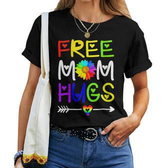 Womens Lgbt Pride Month Free Mom Hugs Daisy Rainbow Heart Women T-shirt | Mazezy