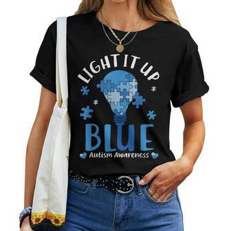 Light Up Blue Autism Awareness Month Puzzle Kids Mom Dad Women T-shirt | Mazezy