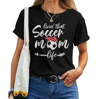 Living That Soccer Mom Life Football Headband Arrow Funny Women T-shirt - Seseable