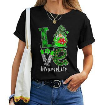 Love Gnome Nurse Life St Patricks Day Leopard Shamrock Women T-shirt - Seseable