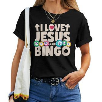 I Love Jesus And Bingo Christian Cross Board Games Gift Women T-shirt - Seseable