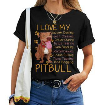 I Love My Pitbull Pittie Mom Dad Youth Gifts Funny Pit Bull Women T-shirt - Seseable