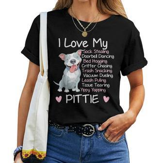 I Love My Pitbull Pittie Mom Mama Dad Youth Funny Women T-shirt - Seseable