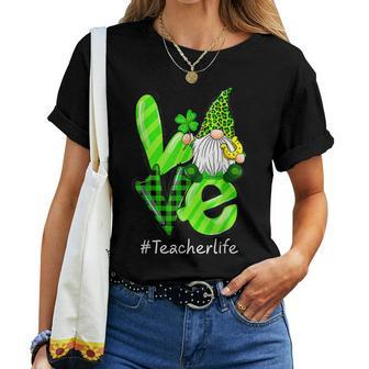 Love Teacher Life Gnome Leopard Shamrock St Patricks Day V2 Women T-shirt - Seseable