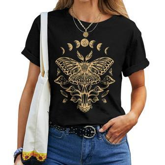Luna Moth Phases Of The Moon Mushroom Cottagecore Women T-shirt - Seseable