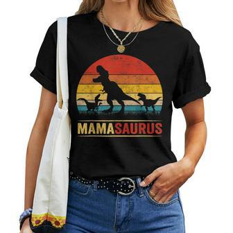 Mama Dinosaur T Rex Mamasaurus 2 Kids Family Matching Women T-shirt | Mazezy