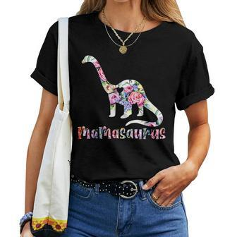 Mamasaurus Dinosaur Gift Cute Birthday Mom Dino Flowers  Women T-shirt Casual Daily Crewneck Short Sleeve Graphic Basic Unisex Tee