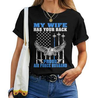 Mens My Wife Has Your Back Proud Air Force Husband Spouse Gift Women T-shirt - Seseable