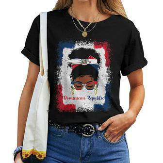 Messy Bun Dominican Republic Flag Womens Woman Girl Women T-shirt | Mazezy
