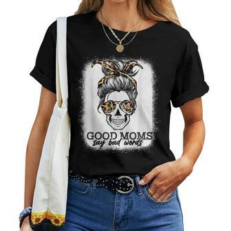 Messy Bun Leopard Bandana Sunglass Good Moms Say Bad Words Women T-shirt - Thegiftio UK