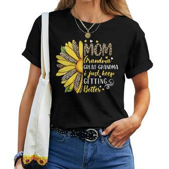 Womens For Mom Grandma Great Grandma Leopard Sunflower Women T-shirt | Mazezy