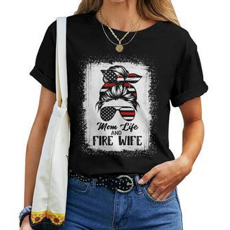 Mom Life And Fire Wife Firefighter Patriotic American Flag Women T-shirt | Mazezy