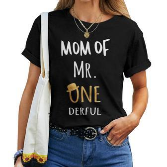 Womens Mom Of Mr Onederful Wonderful 1St Birthday Boy Outfit Women T-shirt | Mazezy