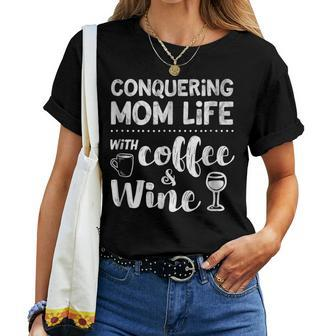 Mom Shirt Sayings Coffee Wine Life Tshirt Women T-shirt | Mazezy