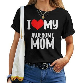 Mothers Day Red Heart With Love I Love My Mom Awesome Mommy  Women T-shirt Casual Daily Crewneck Short Sleeve Graphic Basic Unisex Tee