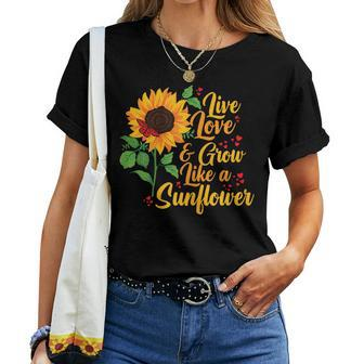 Mothers Day Yellow Sunflower Live Love Grow Like A Sunflower Women Crewneck Short T-shirt - Thegiftio UK