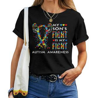 My Sons Fight Is My Fight Support Autism Awareness Mom Dad  Women Crewneck Short T-shirt