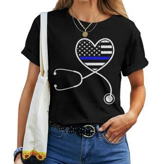 Nurse Life Police Wife The Thin Blue Line Family Women T-shirt - Seseable