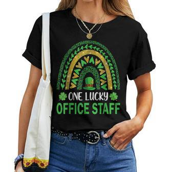 One Lucky Office Staff St Patricks Day Shamrock Rainbow Women T-shirt - Seseable