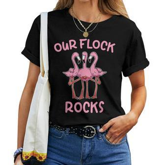Our Flock Rocks Flamingo Matching Family Vacation Group  Women T-shirt Casual Daily Crewneck Short Sleeve Graphic Basic Unisex Tee