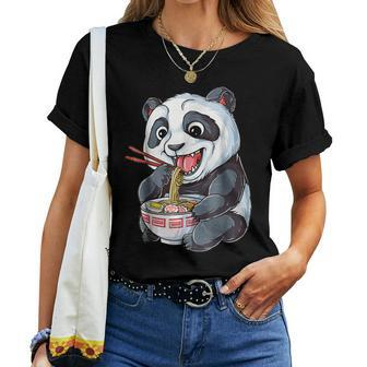 Panda Eating Ramen T Kawaii Giant Japanese Noodle Women T-shirt | Mazezy