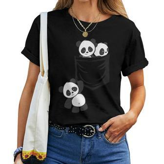 For Panda Lovers Cute Kawaii Baby Pandas In Pocket Women T-shirt - Seseable