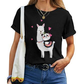 Panda Riding Llama Best Friends Alpaca Animal Lover Gift Women T-shirt - Seseable