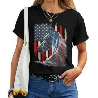 Patriotic Horse American Flag 4Th Of July Independence Day Women T-shirt Casual Daily Basic Unisex Tee | Mazezy