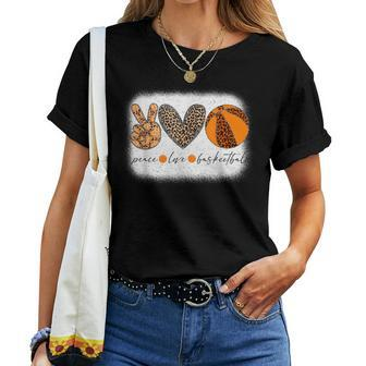 Peace Love Basketball Leopard Retro Mom Women T-shirt | Mazezy