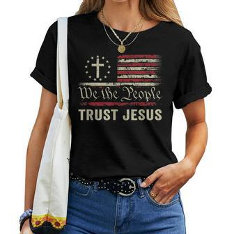 We The People Trust Jesus - Usa Flag Christian Patriotic Women T-shirt | Mazezy