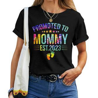 Promoted To Mommy Est 2023 New Mom Tie Dye Women T-shirt | Mazezy