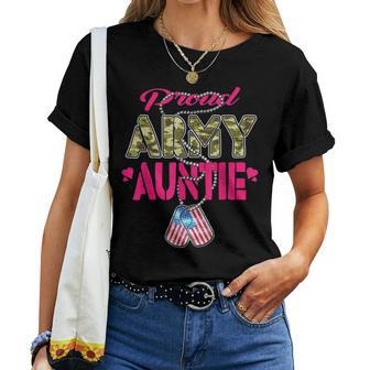 Proud Army Auntie Camo Us Flag Dog Tags Pride Military Aunt Women T-shirt - Seseable