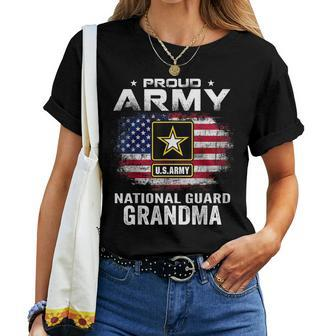 Proud Army National Guard Grandma With American Flag Gift Women T-shirt - Seseable