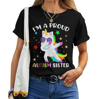 Proud Autism Sister Dab Dance Girls Dabbing Unicorn Autism Women T-shirt | Mazezy