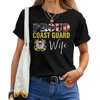 Proud Coast Guard Wife With American Flag For Veteran Day Women T-shirt - Seseable