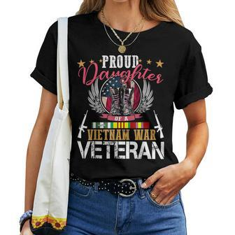 Proud Daughter Vietnam War Veteran American Flag Military Women T-shirt - Seseable
