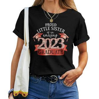 Proud Little Sister I 2023 Graduate Black Red Outfit Women T-shirt | Mazezy