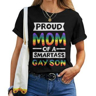 Proud Mom Of A Smartass Gay Son Funny Lgbt Pride Month Women Women Crewneck Short T-shirt - Thegiftio UK