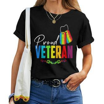 Proud Veteran Trans Military Lgbtq Rainbow Gay Pride Flag Women T-shirt | Mazezy