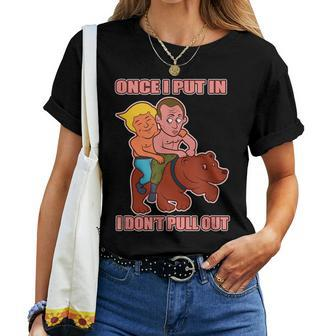 Putin Trump Riding Bear Horse Russia Women T-shirt | Mazezy