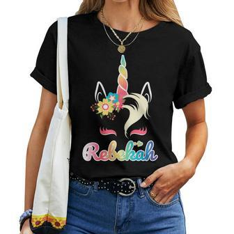 Rainbow Unicorn Rebekah Apparel Custom Name For Girls Women T-shirt | Mazezy