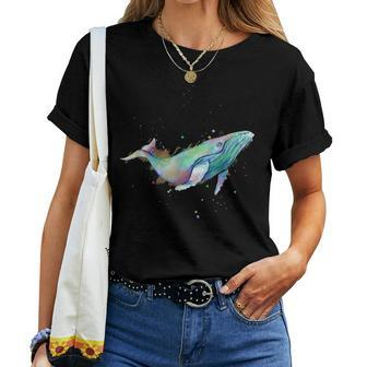 Rainbow Watercolor Whale Humpback Blue Whale Women T-shirt - Seseable
