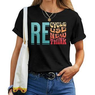 Womens Recycle Reuse Renew Rethink Vintage Environmental Activism Women T-shirt | Mazezy AU