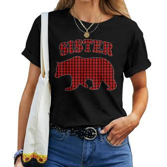 Red Plaid Sister Bear Buffalo Family Pajama Women T-shirt | Mazezy