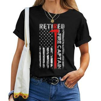 Retired Firefighter Fire Captain Retirement Uas Flag Gifts Women T-shirt - Seseable