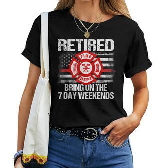 Retired Firefighter Fire Retirement Gift Thin Red Line Women T-shirt - Seseable