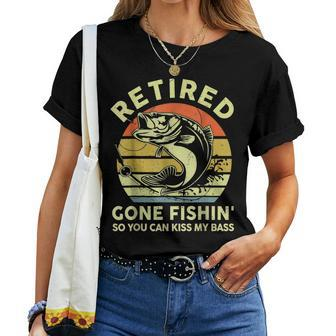 Retired Gone Fishing Reel Cool Dad Bass Grandpa Women T-shirt | Mazezy