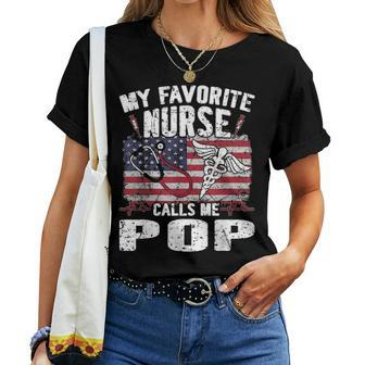 Retro My Favorite Nurse Calls Me Pop Fathers Day Gift Women T-shirt - Seseable