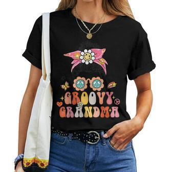 Retro Groovy Grandma Messy Bun Women Hippie Family Matching Women T-shirt | Mazezy