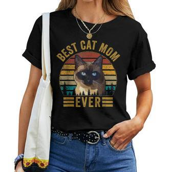 Retro Vintage Best Cat Mom Ever Mothers Day Siamese Cat Women T-shirt - Seseable